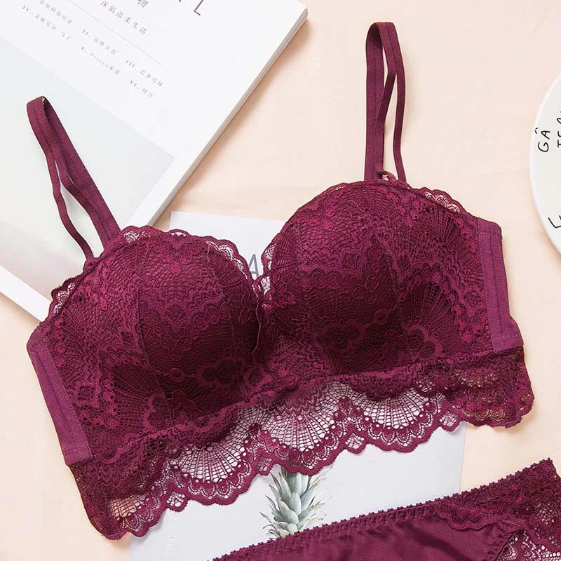 DERUILADY Lace Floral Wireless Bra Sexy Backless Lingerie Comfortable Adjustded Bras For Women Underwear Push Up Bralette Top