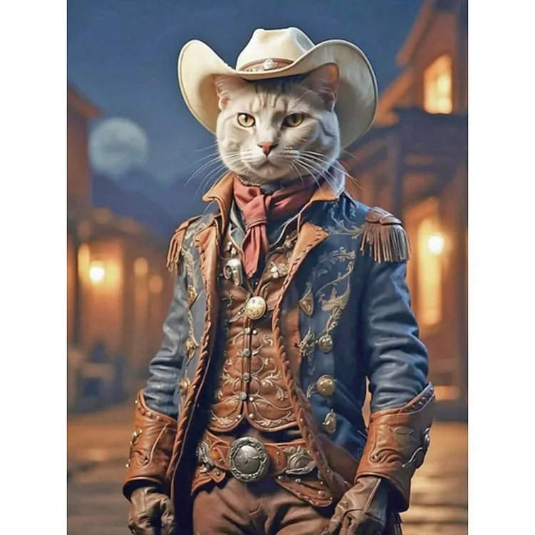 Handsome Western Cowboy Kitten 30*40CM (Canvas) Full Round Drill Diamond Painting gbfke