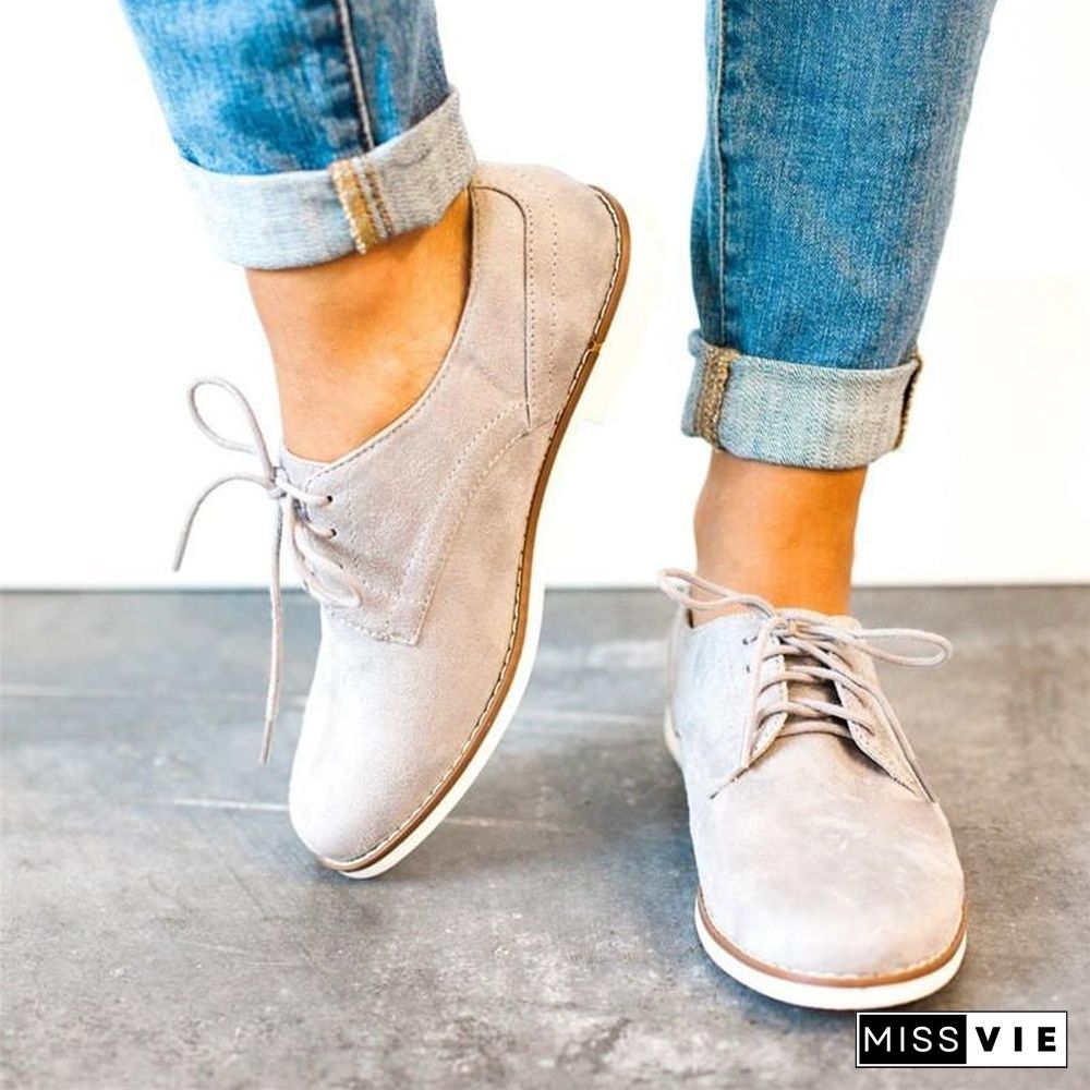 Womens Oxford Shoes Comfort Low Heel Lace-Up Daily Loafers