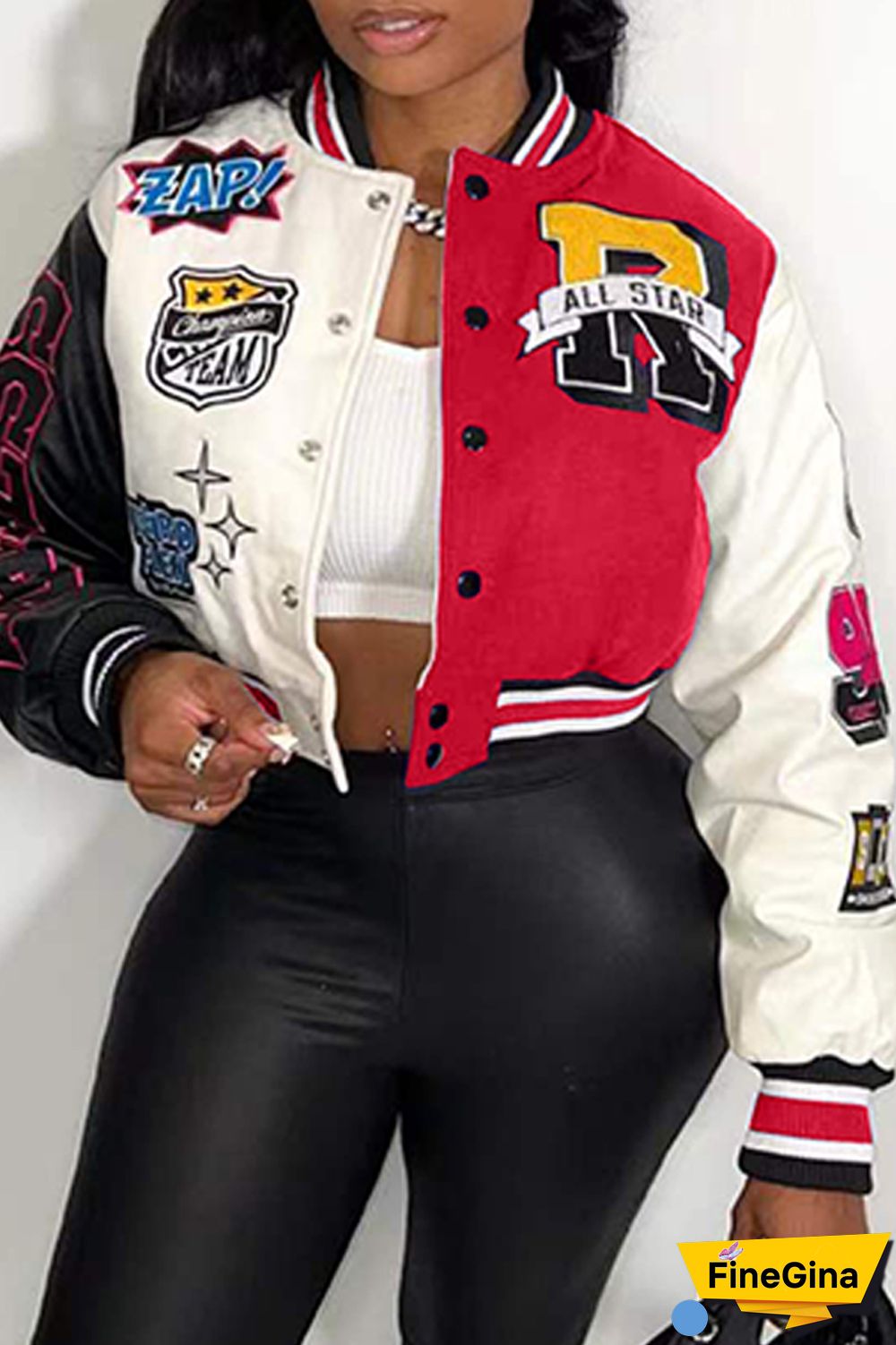 Red Casual Print Patchwork O Neck Outerwear