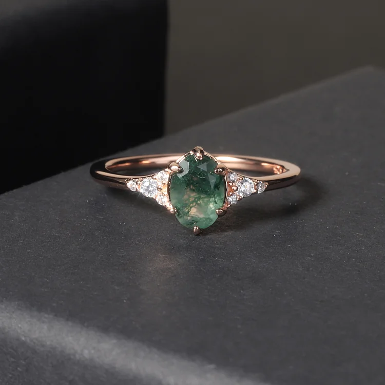 Oval Cut Elegant Rose Gold Natural Agate Ring Gemstone Engagement Ring