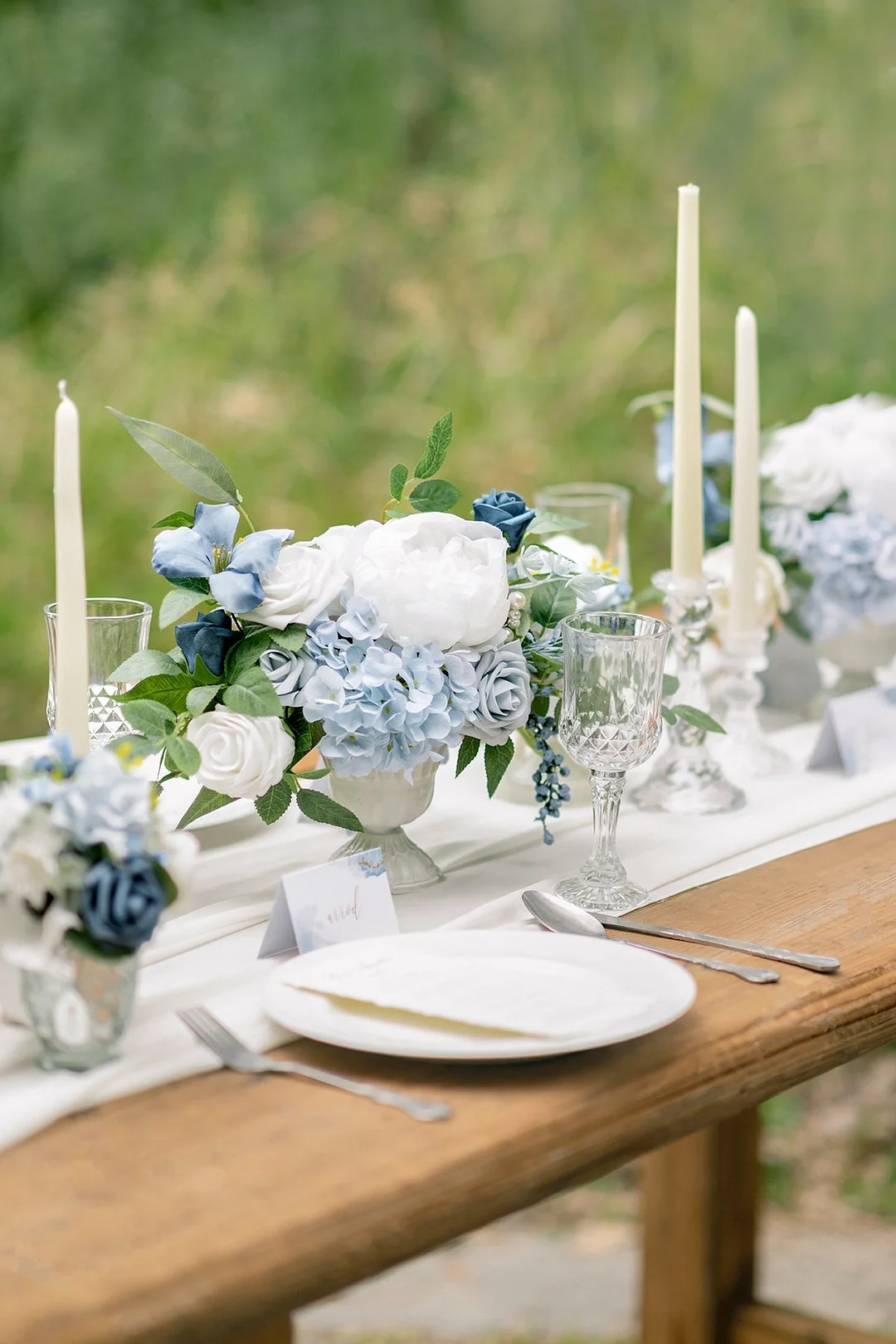 Large Floral Centerpiece Set in Dusty Blue & Navy