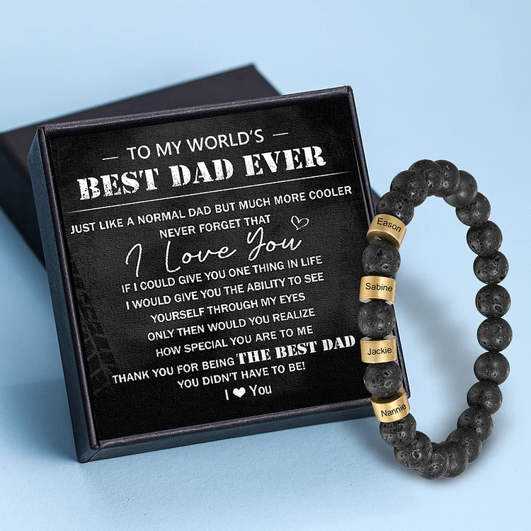 Personalised Beaded Men's Bracelet Custom 4 Names Black Onyx Bracelet Tiger Eye Bracelet Gift for Dad