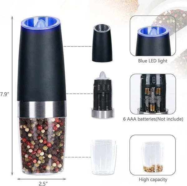  Automatic Electric Gravity Induction Salt and Pepper Grinder