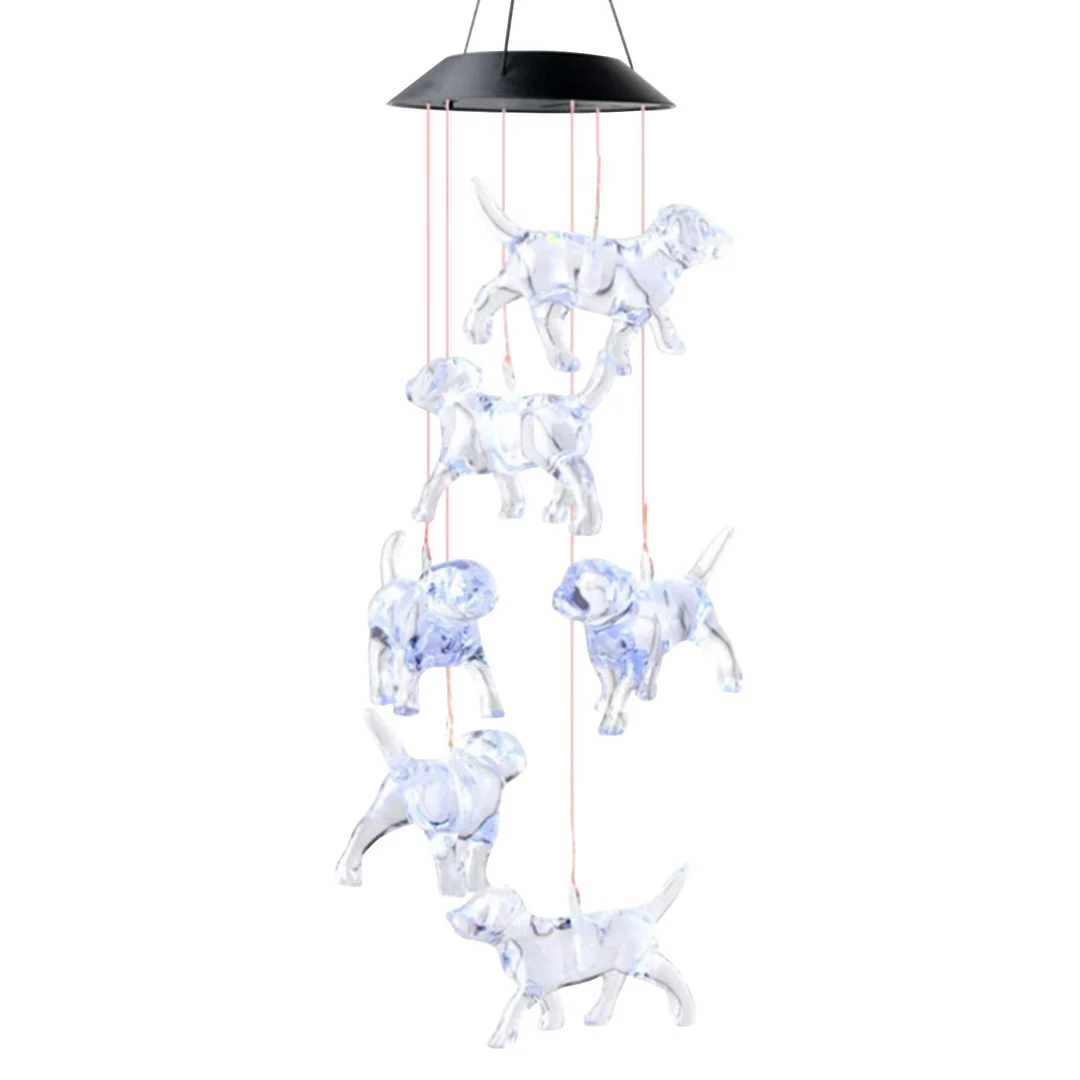 LED Solar Wind Chimes Color Changing Dog Hanging Decor for Yard Garden