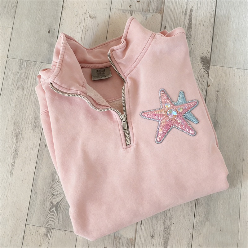 Elegant Glitter Starfish Art Zip Up Sweatshirt wearshes