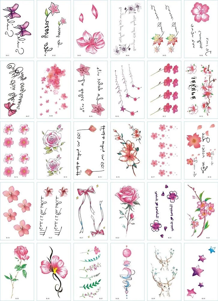 30Pcs/Set No Repeat Flower Temporary Tattoo Stickers Waterproof Tattoos For Women Sexy Arm Clavicle Body Art Hand Foot for Girl
