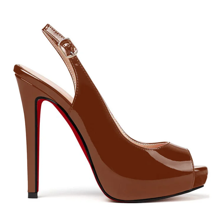 120mm Red Bottom Strap Slingback Sandals Peep Toe Platform Stilettos Patent Heels-MERUMOTE