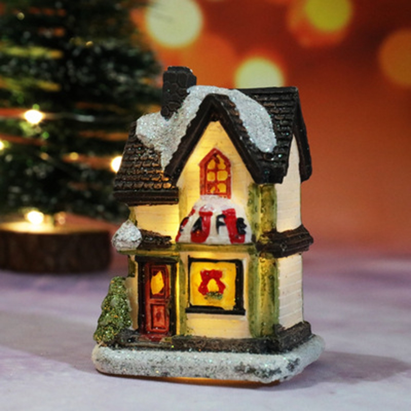 Tegooe Hand-Painted Christmas Village House LED Light Decoration - Resin Ornament