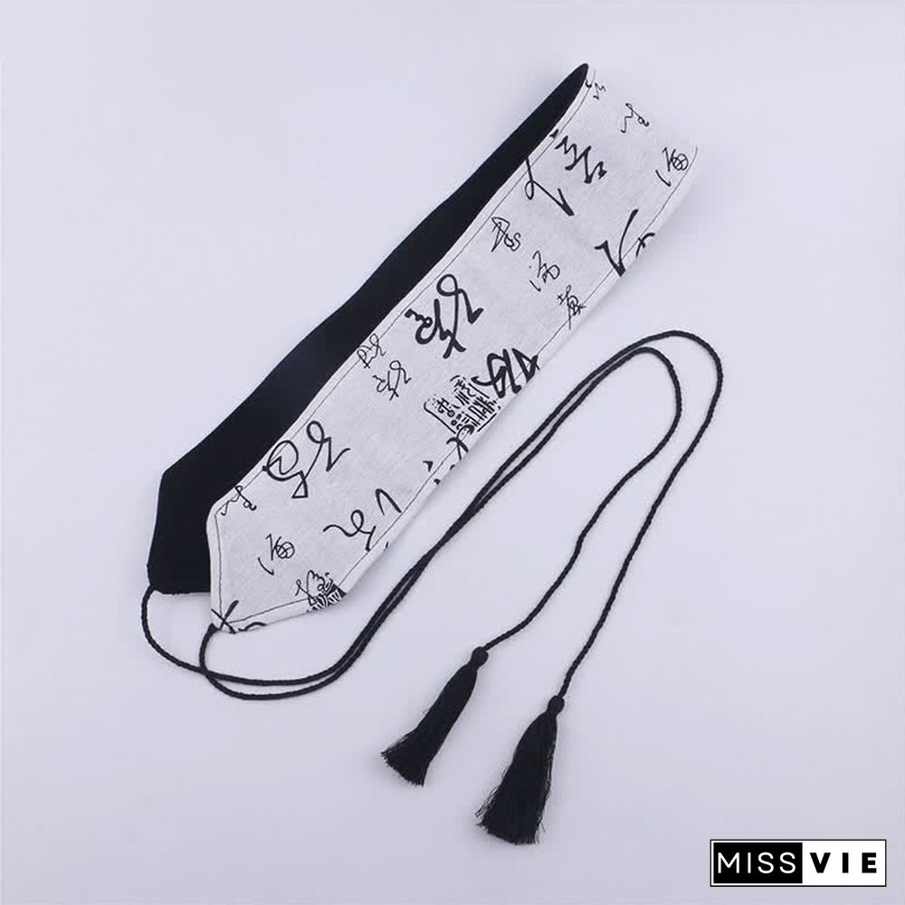 Vintage Print Tassel Lace Up Hanfu Waistband