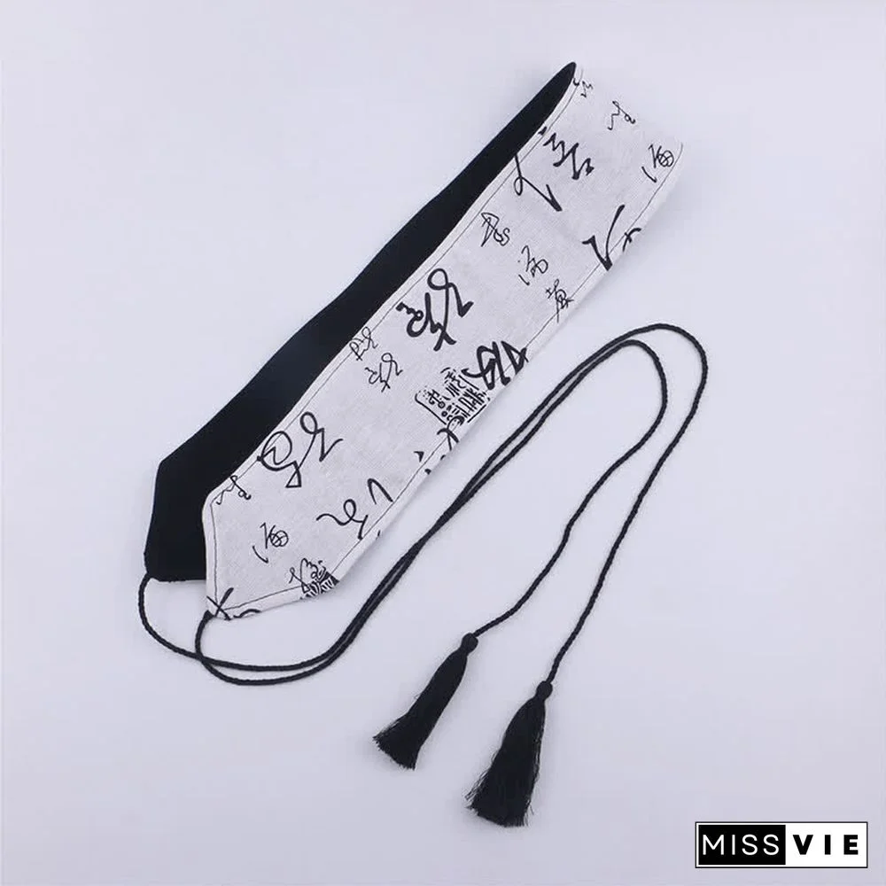 Vintage Print Tassel Lace Up Hanfu Waistband