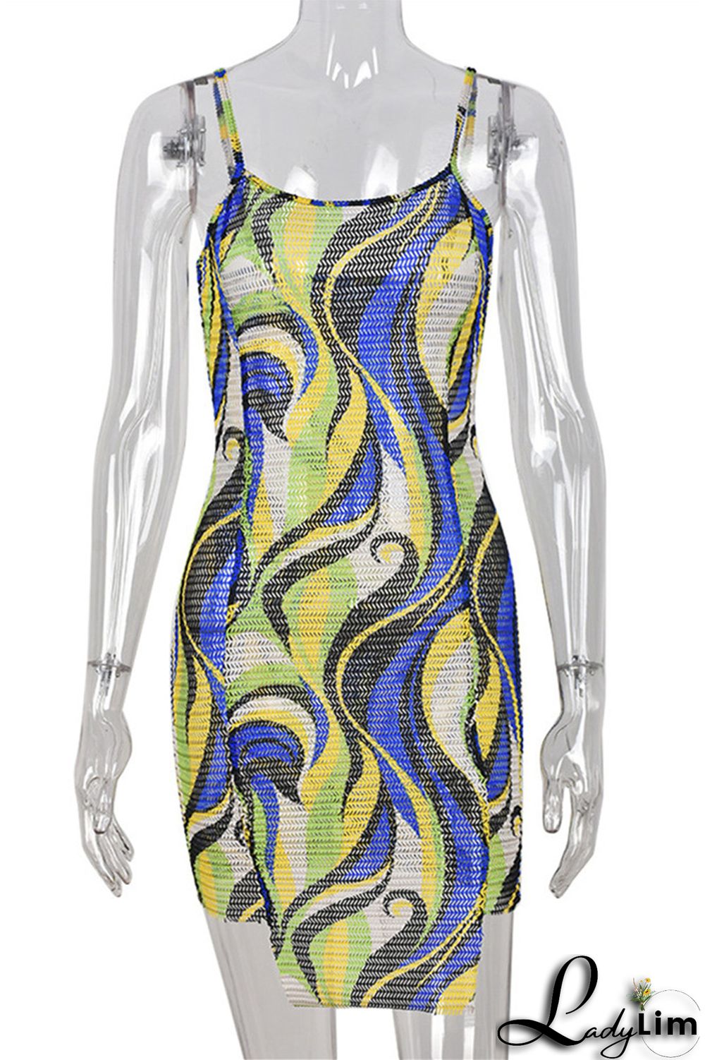 Red Fashion Sexy Print Patchwork Backless Spaghetti Strap Sleeveless Dress Dresses