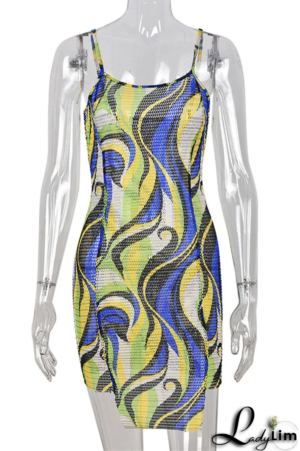 Red Fashion Sexy Print Patchwork Backless Spaghetti Strap Sleeveless Dress Dresses