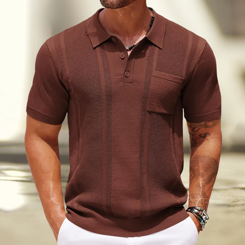 Uveng Uveng Men's POLO Shirt Summer Solid Color Short Sleeve Pit Commuter Jacket Knitted Shirtsy0040