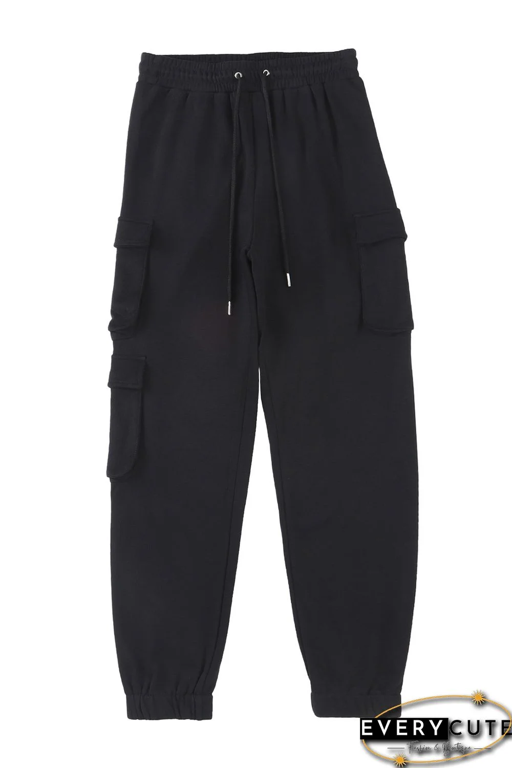 Black Drawstring Jogger Pants with Cargo Pockets