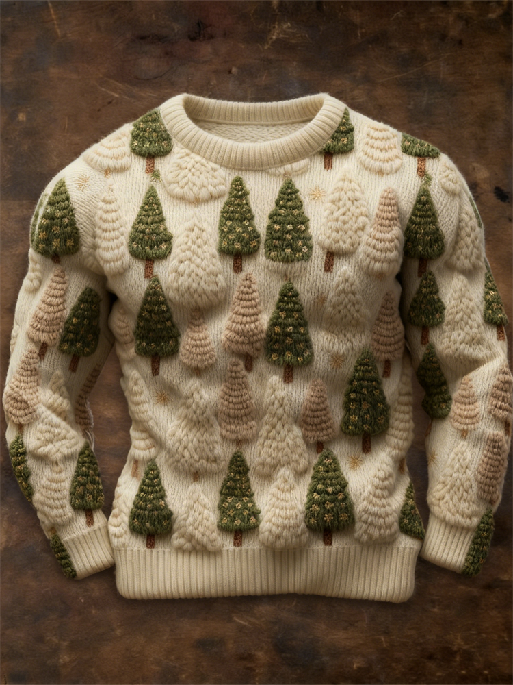 Men's Christmas Trees Forest Pattern Cozy Knit Sweater elevenforest
