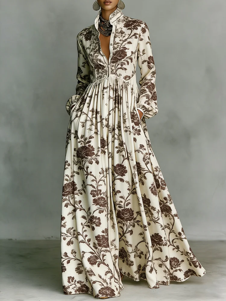 Women's Vintage print Elegant Romantic Vacation Maxi Dress