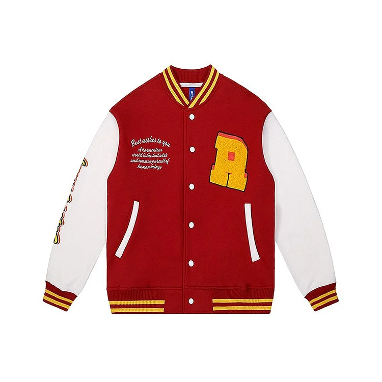 Street Style Fleece Towel Embroidered Baseball Varsity Jacket Coat Men at Hiphopee