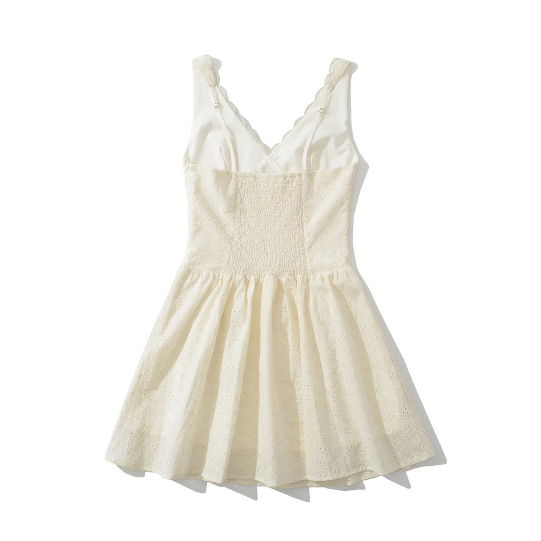 Nigikala Nigikala New 2025 Lace Back Tight Solid Color Fluffy Fold V-Necked Dress Dress Dress Dress Dress