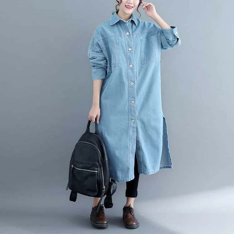 Literary Denim Button Coat - yankia