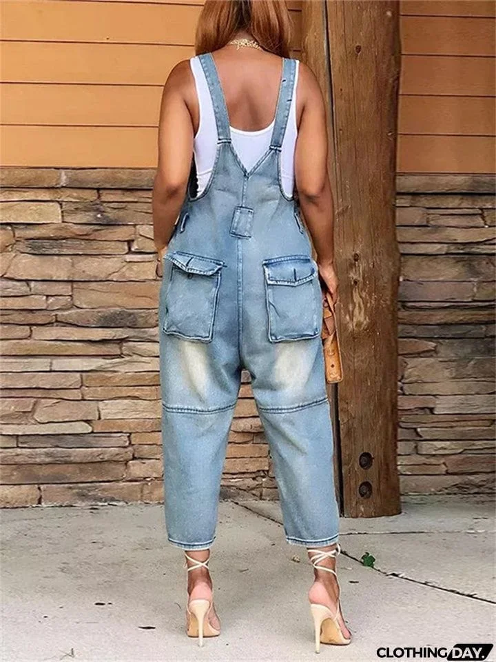 Fashion Relaxed Hard-wearing Ladies Denim Jumpsuits