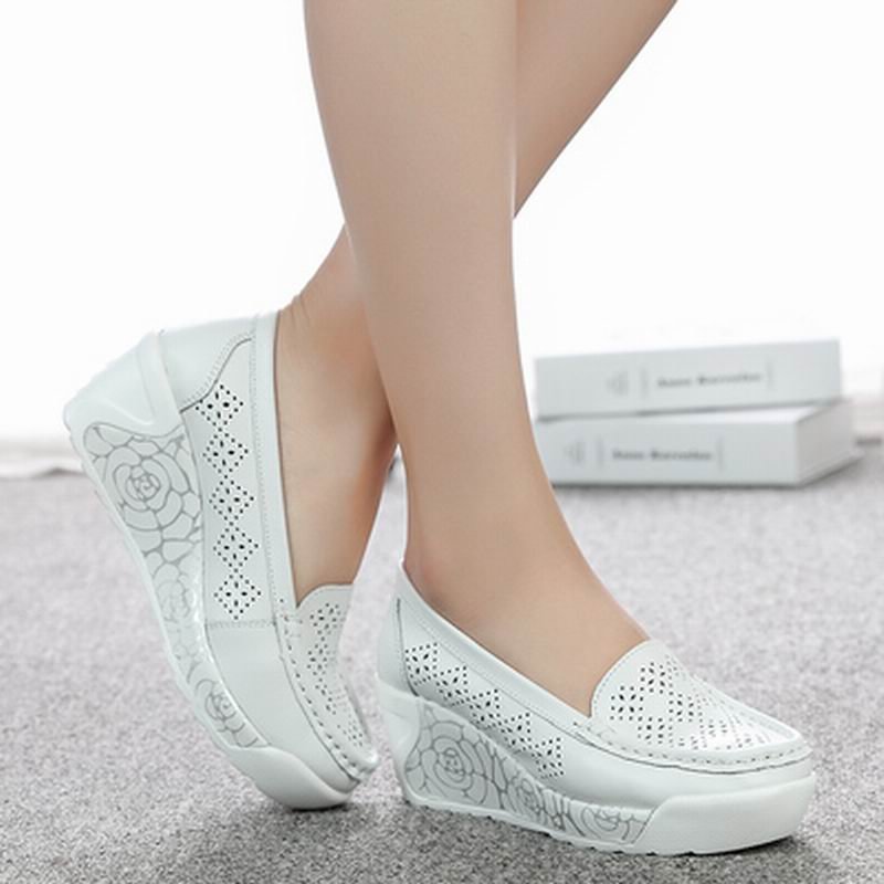 GKTINOO New Women's Genuine Leather Platform Shoes Wedges White Lady Casual Shoes Swing mother Shoes Size 35-40