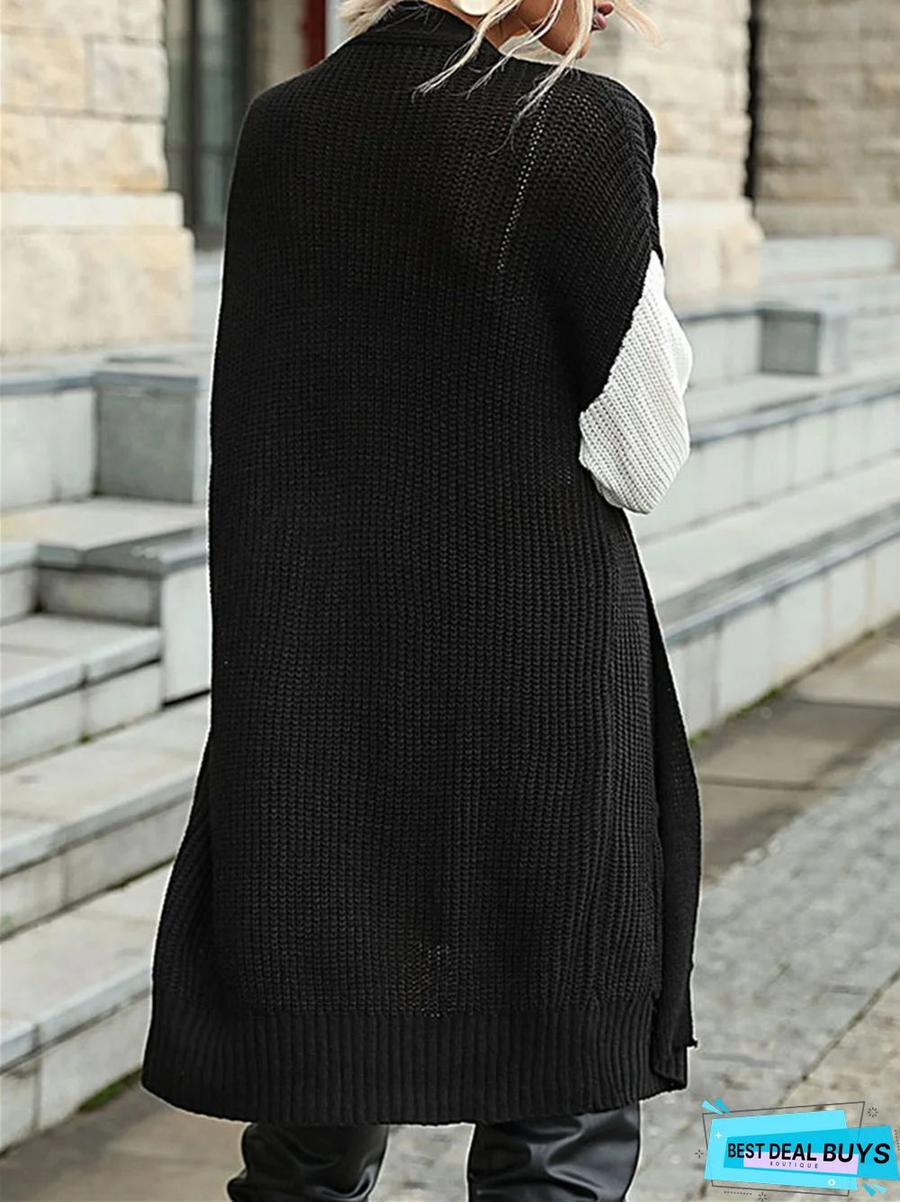 Stylish Long-Sleeved Color-Block Cardigan Sweater