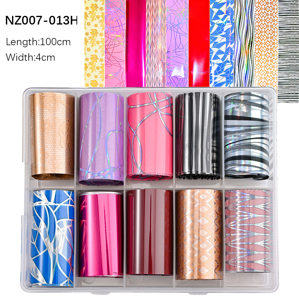 Kissbake 10pcs 4x100cm Nail Transfer Foil Paper Sticker Set Luxury Foil Nails Logo Transfer Nail Stickers Designer Fashion Nail Art Decal
