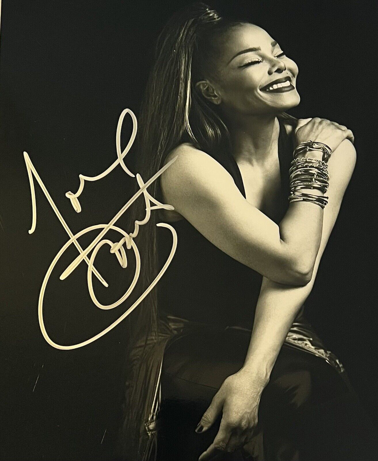 Janet Jackson? Signed Autographed 8x10 Color Photo Poster painting Sexy Metallic black and white