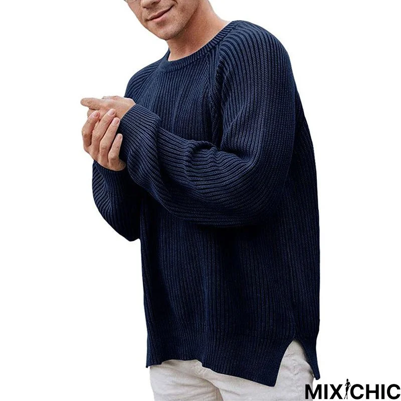 Solid Color Long Sleeve Round Neck Sweater Male