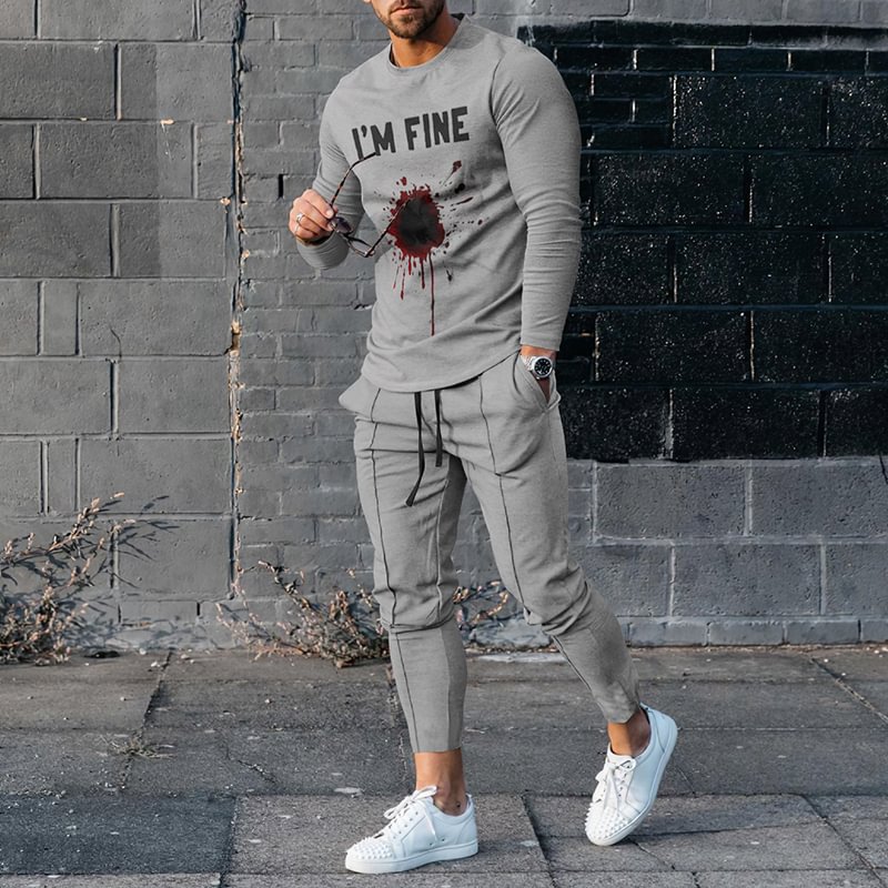 I'M Fine Grey T-Shirt And Pants Two Piece Set