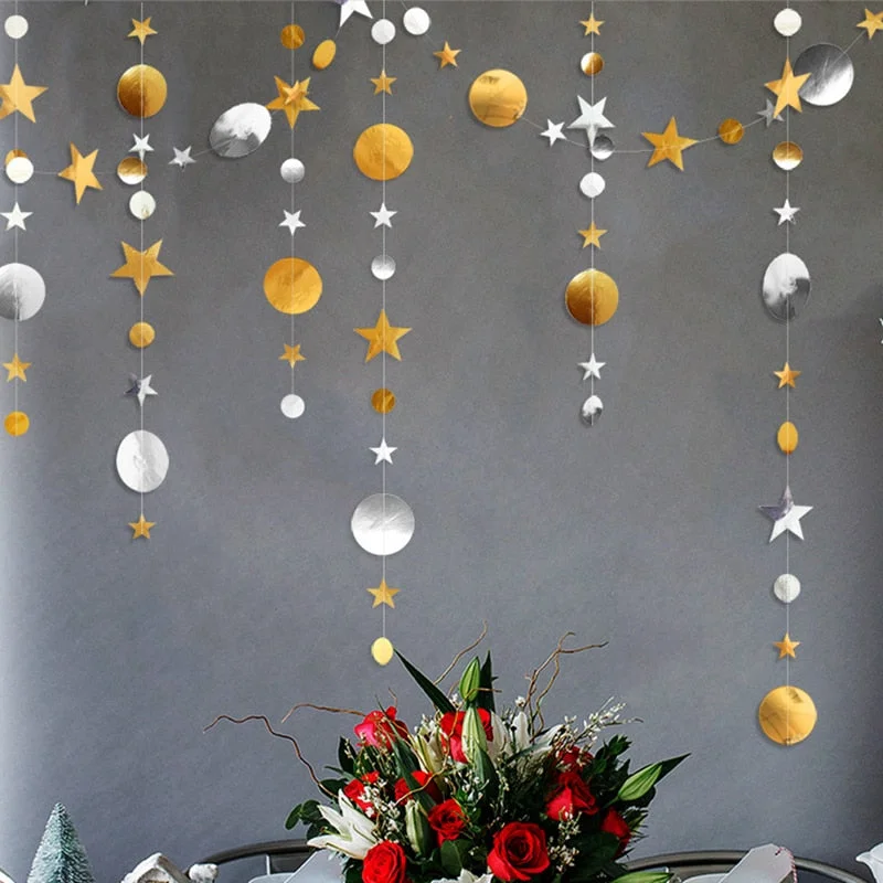 4m Gold Silver Star Circle Party Decoration Paper Garlands Wedding Screen Decor Birthday Party Supplies Girls bedroom decor