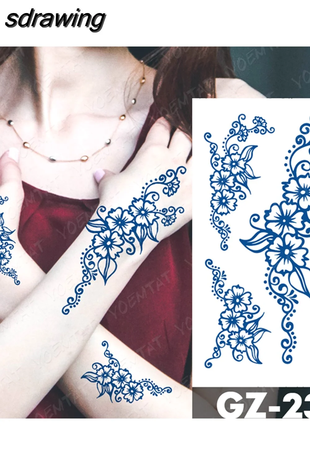 sdrawing Ink Tattoos Body Art Lasting Waterproof Temporary Tattoo Sticker Rose Flower Pearl Tatoo Arm Fake Butterfly Peony Tatto