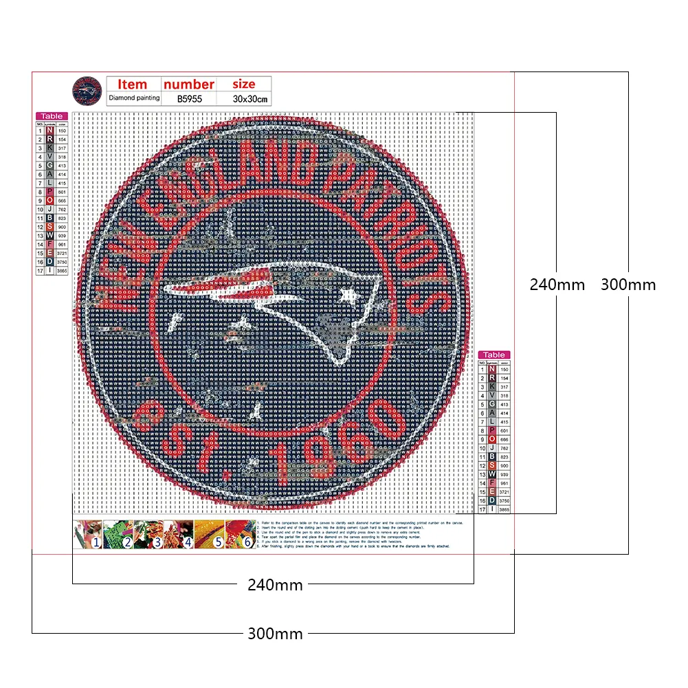 Full Round Diamond Painting 30*30cm - New England Patriots Football Team