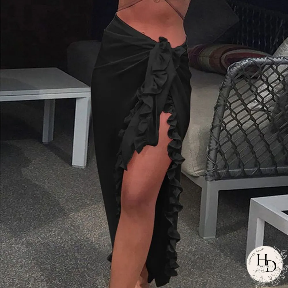 Women Fashion Summer Beach Ruffles Bikini Cover Up Chiffon Wrap Skirts