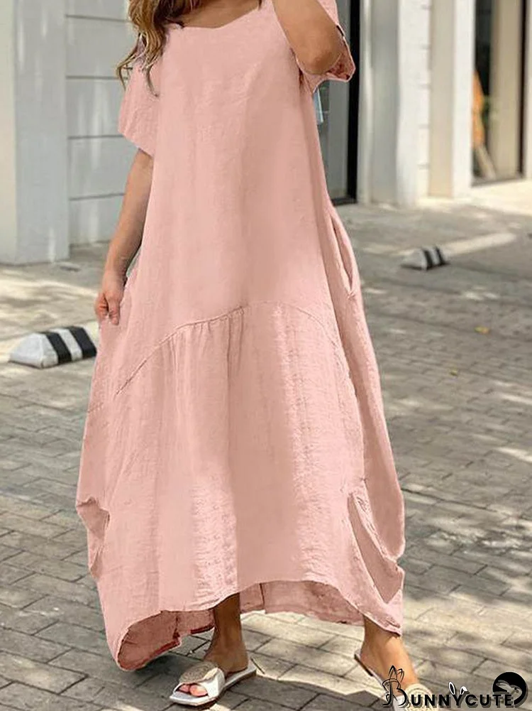 Women's Short Sleeve Scoop Neck Loose Maxi Dress