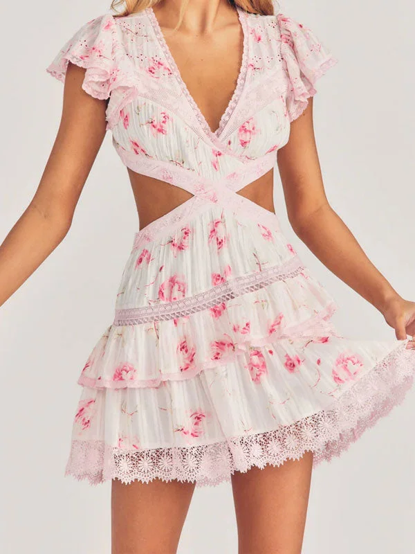 V neck ruffle sleeve dress