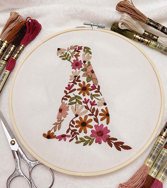 Floral Puppy Embroidery Kit