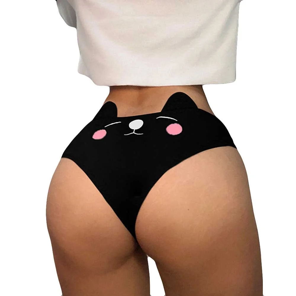 Cotton Panties Women's Underwear Sexy Funny Cat Ear Lingerie High Waist G-string Briefs Sexy Panties T string Thongs Comfortable