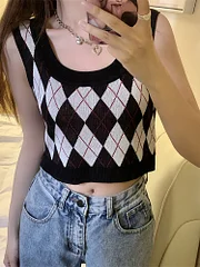 Nautinvest college outfits Women Plaid Tank Tops Backless Cute Camis Female Crop Tops Knitted Tops Women Crop Tank Tops 2025 Summer