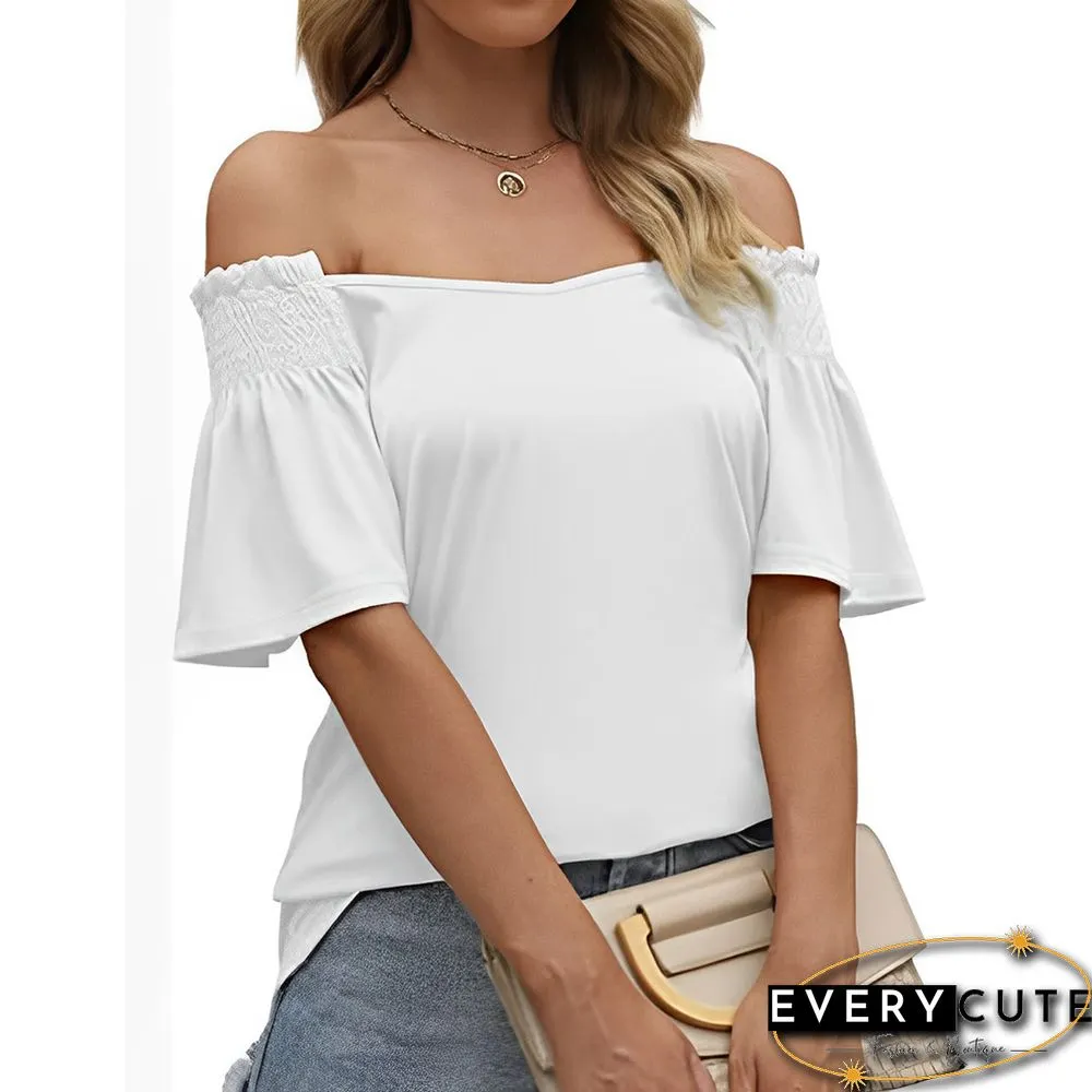 White Pleated Short Sleeve Casual T-shirt