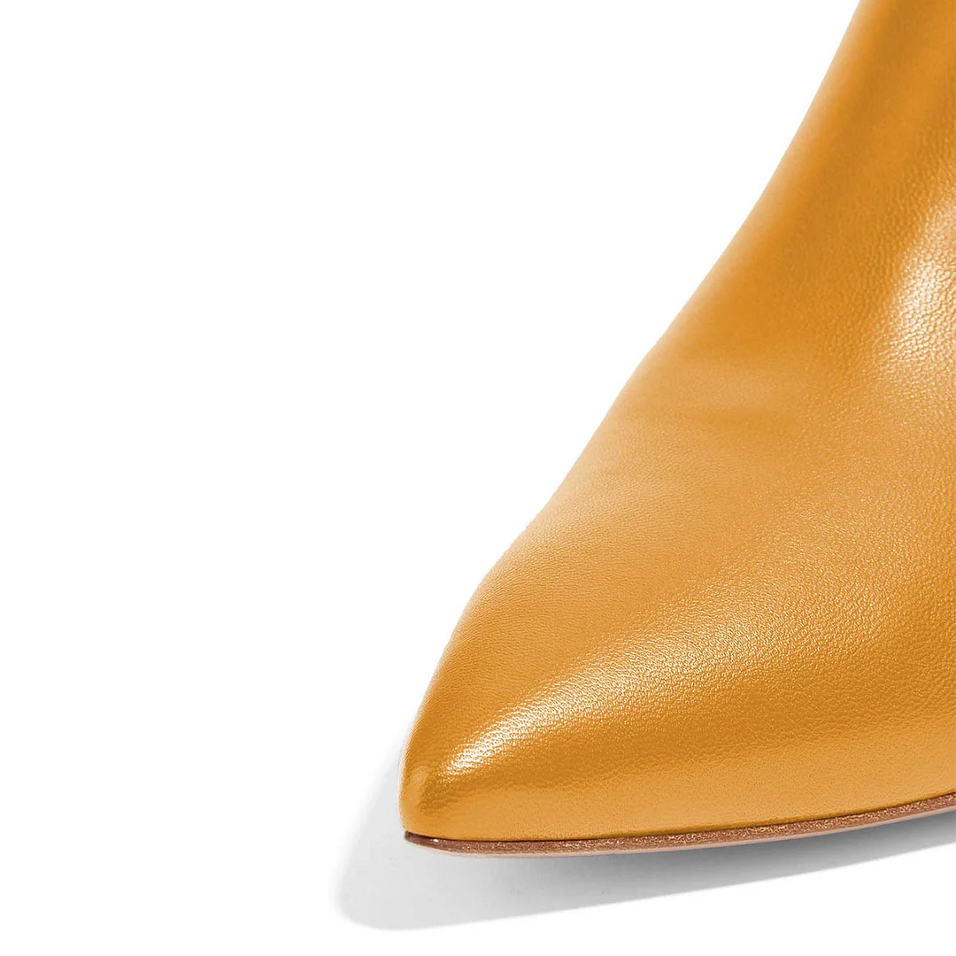 YDN Side Zipper Pointed Toe Kitten Heel Orange Short Boots for Women