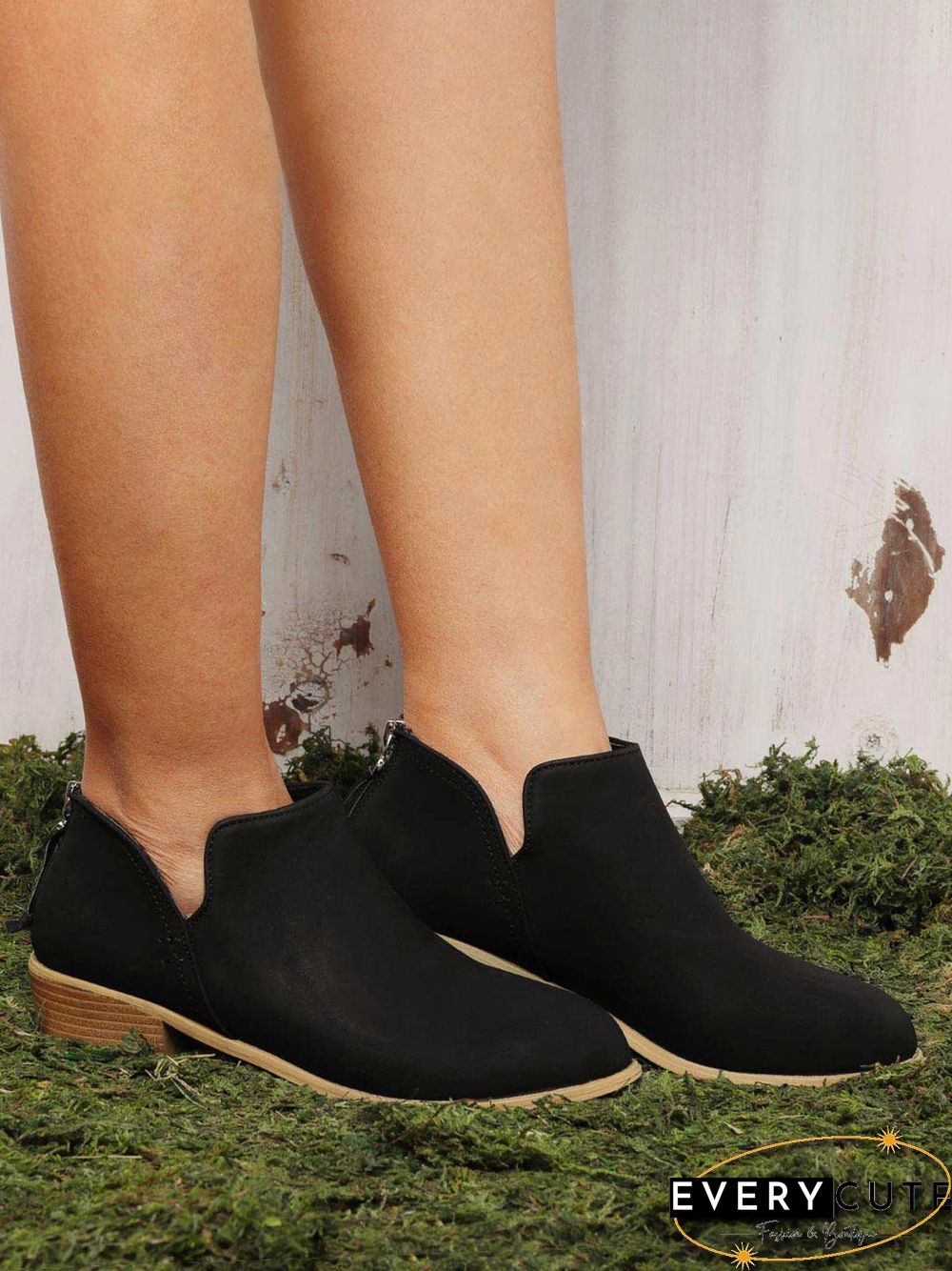 Pu Chunky Heel Zipper Pumps