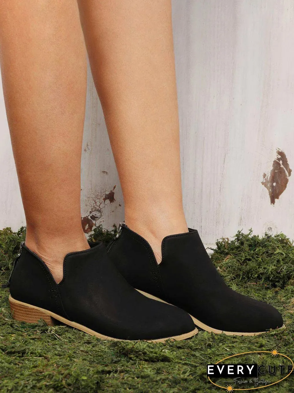 Pu Chunky Heel Zipper Pumps