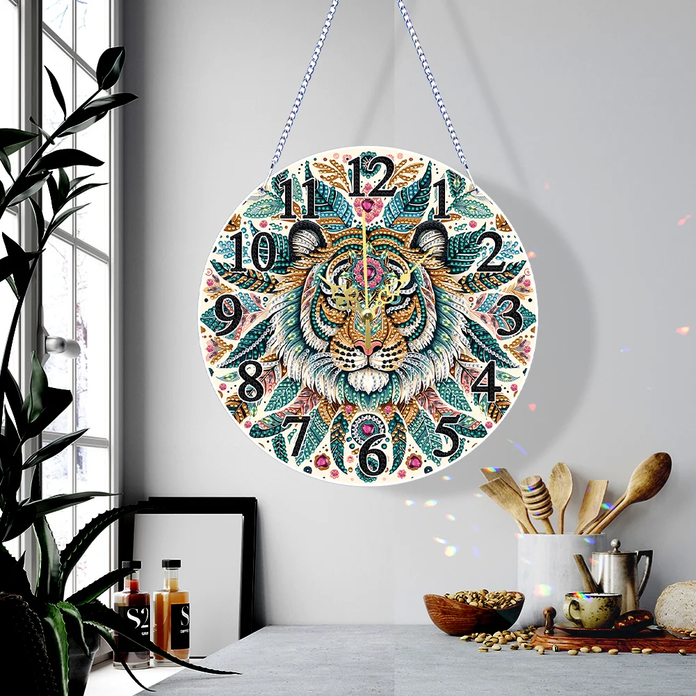 DIY Mandala Tiger Acrylic Special Shaped 5D Diamond Painting Hanging Clock Art Craft