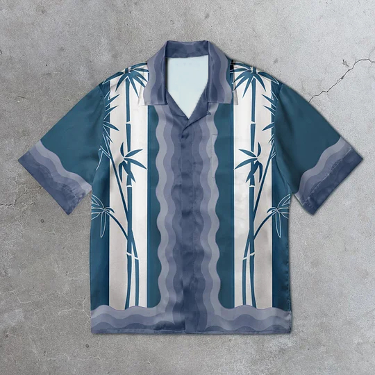 Loveciss®/ Bamboo Blue Printed Hawaii Street Short Sleeve Shirts