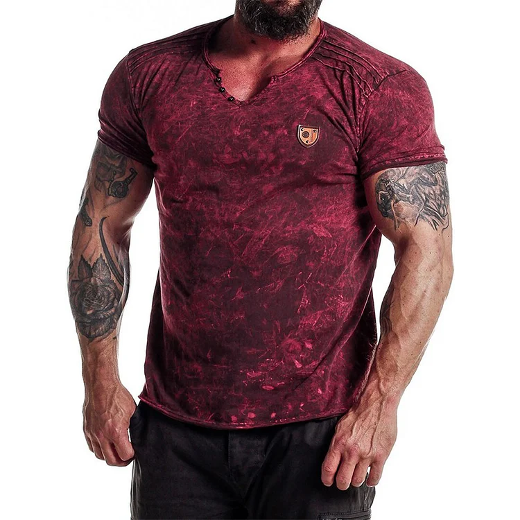 Men'S Wine Red Vintage Distressed Tee