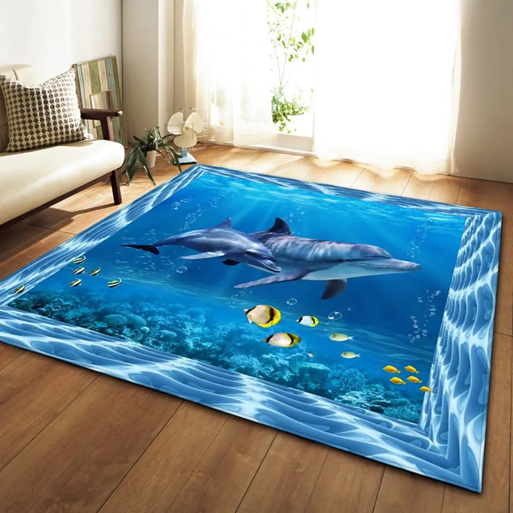 3D underwater world pattern living room coffee table decoration non-slip large carpet bedroom tatami mat children's room carpet