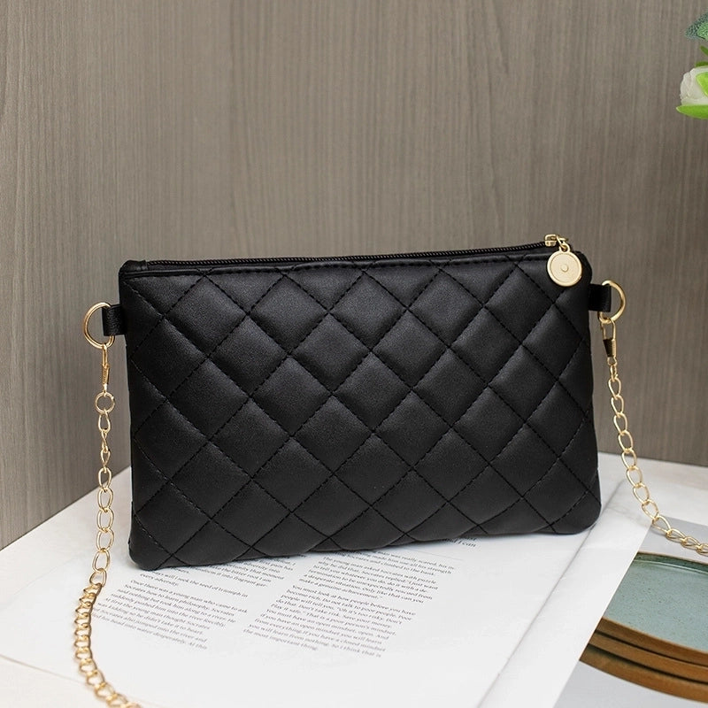 Women's Medium Pu Leather Solid Color Lingge Vintage Style Streetwear Zipper Envelope Bag4