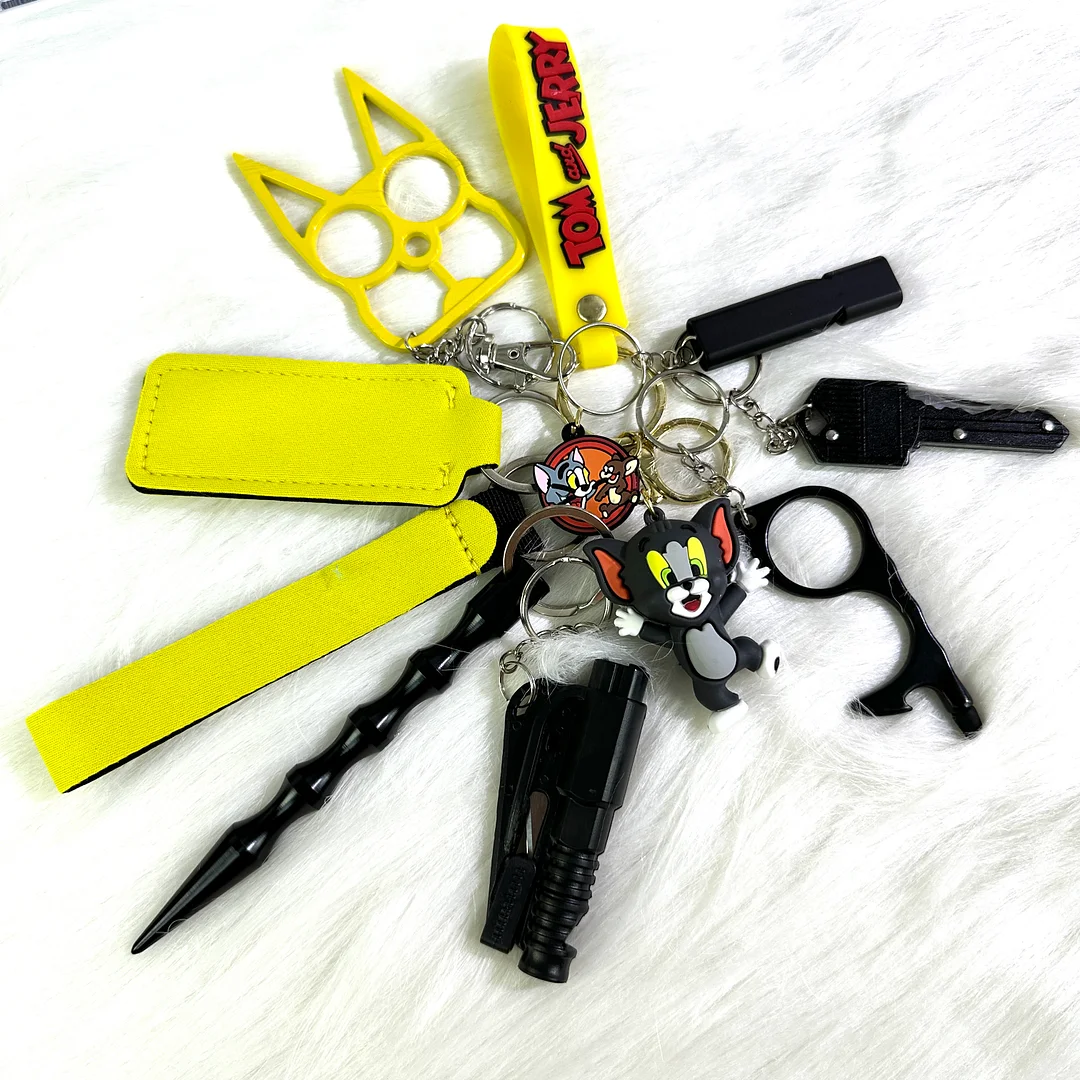 Tom & Jerry (Tom) 18-in-1 Self Defense Keychain (Kids-Friendly Section) with LIMITED FREEBIE Tom Figure & Keychain 